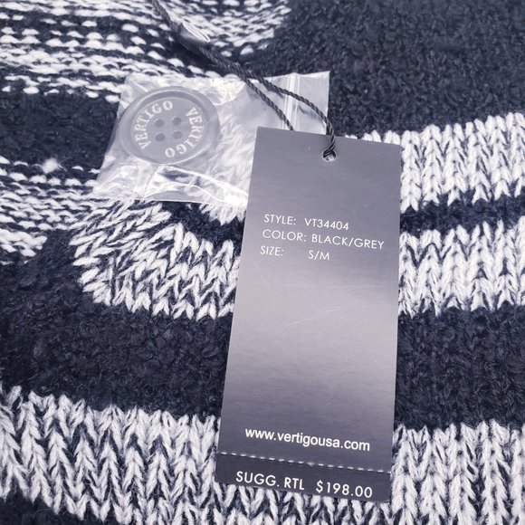 VERTIGO Striped Poncho Black & Gray Button-Up S/M & L/xL - Picture 8 of 9